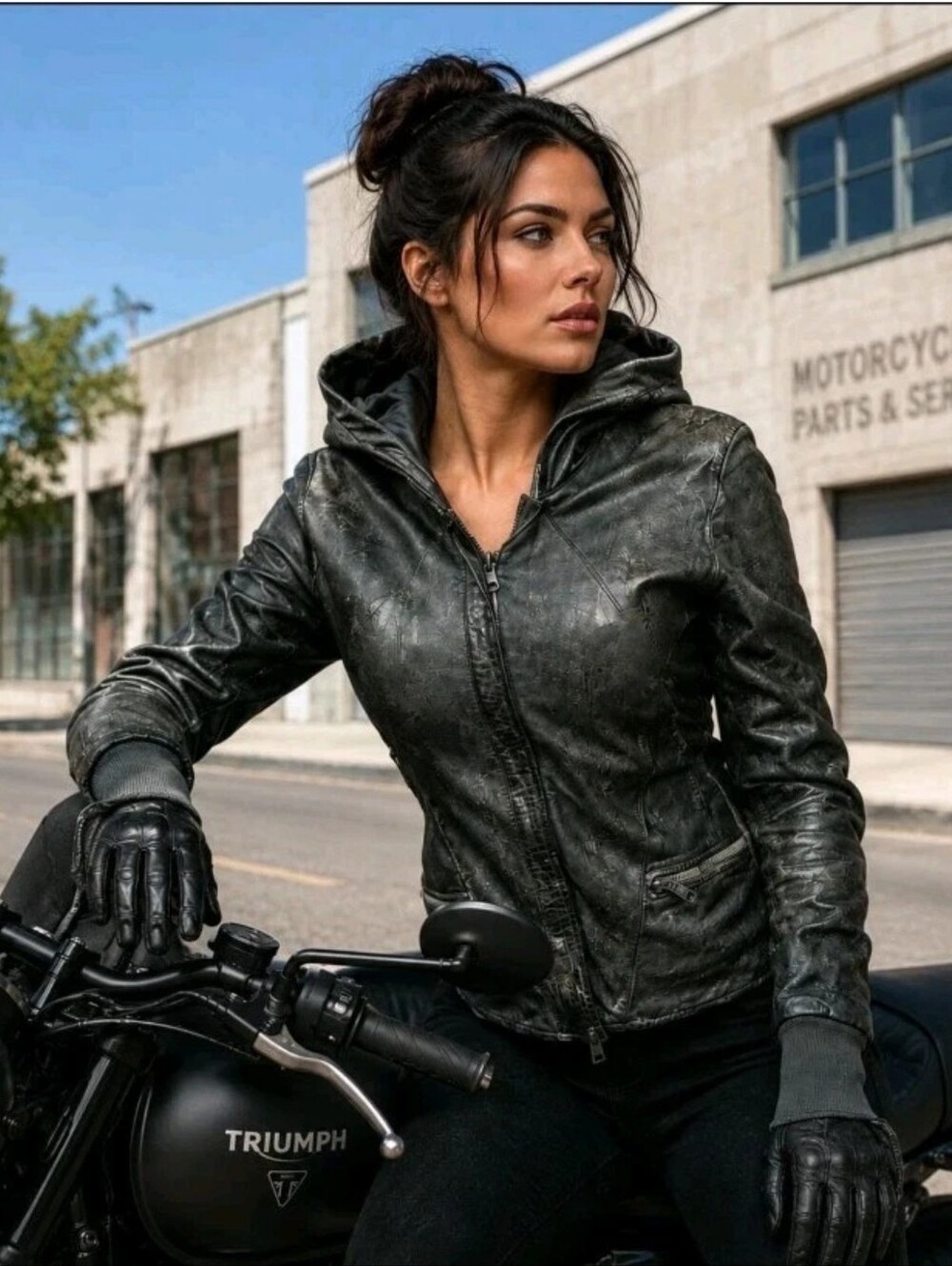 Giorgio Brato Women’s 42/US6 Soft Distressed Leather Black Hooded Jacket #C4